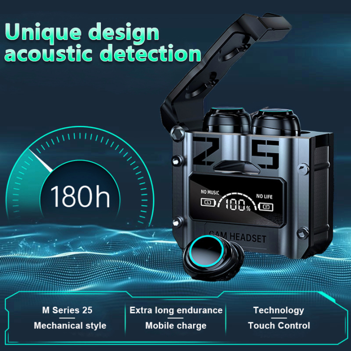 M25 Bluetooth 5.3 Wireless Earbuds – HiFi Sound, LED Battery Display, 40 Hours Backup, Noise Cancelling, Touch Control, Waterproof