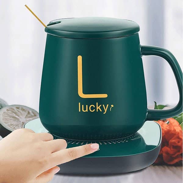 Coffee Mug with Heating Pad Warmer, USB Electric Coffee Cup Warmer for Desk, with Automatic On/Off to Keep Temperature Stable For Office Home