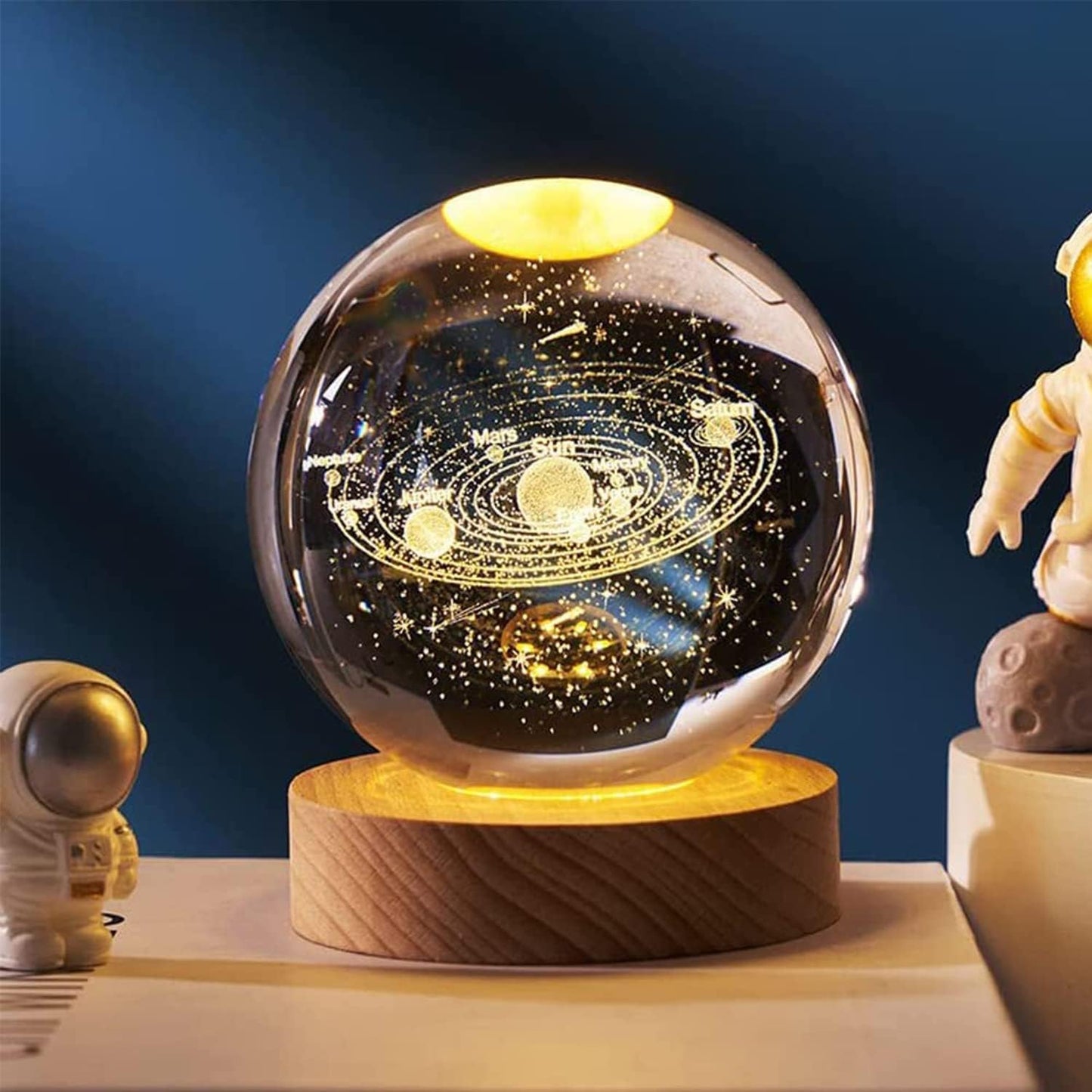 Crystal Ball Night Light Glowing Planet Galaxy Astronaut 3d Moon Table Lamp Usb